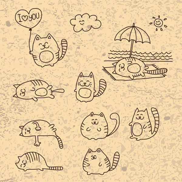 Croquis drôle de chats gribouillis . — Image vectorielle