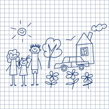 Vektör görüntü. Mutlu bir aile. Çizim çocuklar