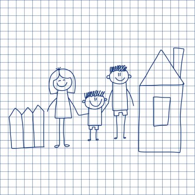 Vektör görüntü. Mutlu bir aile. Çizim çocuklar