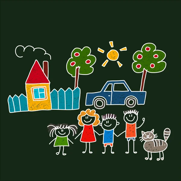 Familia feliz con casa y coche — Archivo Imágenes Vectoriales