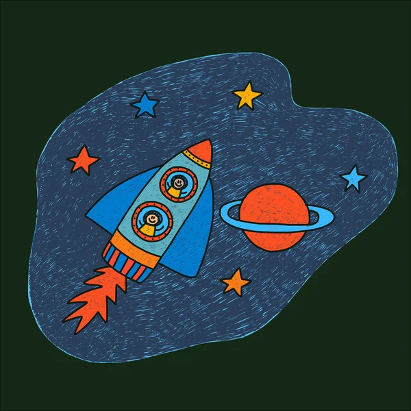 Illustration vectorielle avec enfants en fusée — Image vectorielle