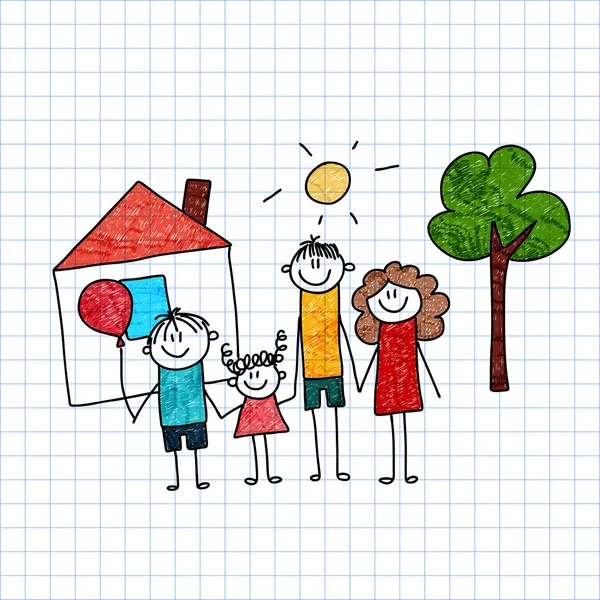 Boldog család. Anya, apa és a gyerekek. — Stock Vector
