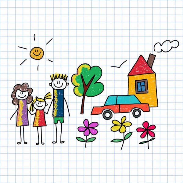 Vector image. Happy family. Kids drawing Stock Illustration