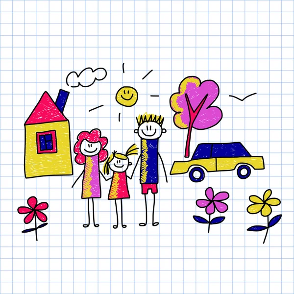 Vector image. Happy family. Kids drawing Stock Illustration