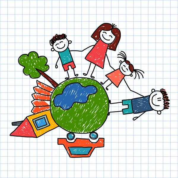 Vector image. Happy family. Kids drawing Stock Illustration