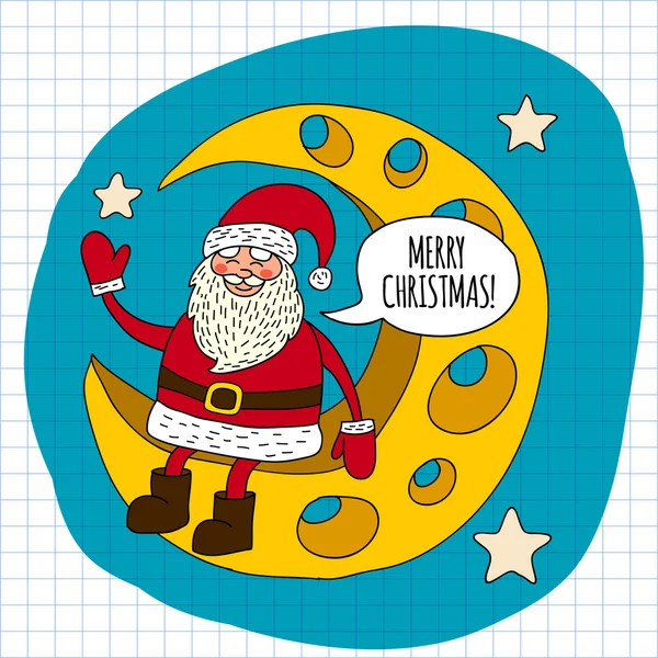 Immagine di Babbo Natale con Luna. Buon Natale. Ciao. — Vettoriale Stock