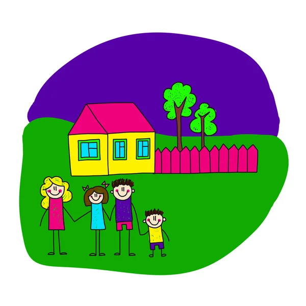 Image de famille heureuse avec maison — Image vectorielle