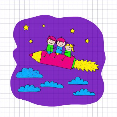 Mutlu çocuk vektör görüntüsü. Defter kağıt.