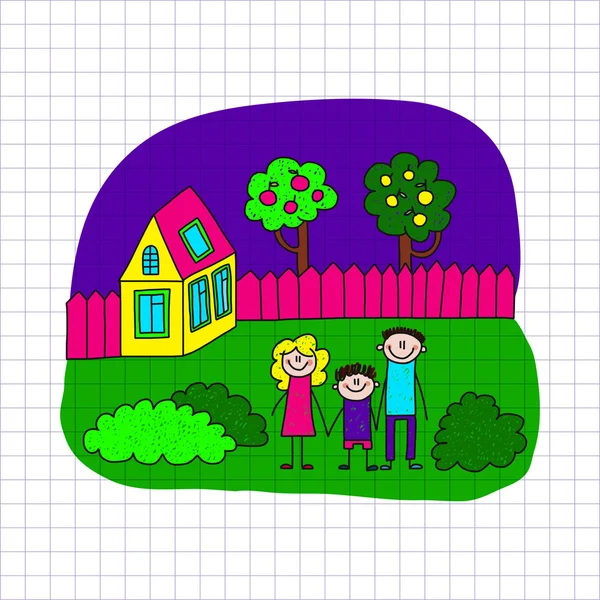 Vector image of happy family. Notebook paper. Vector Graphics