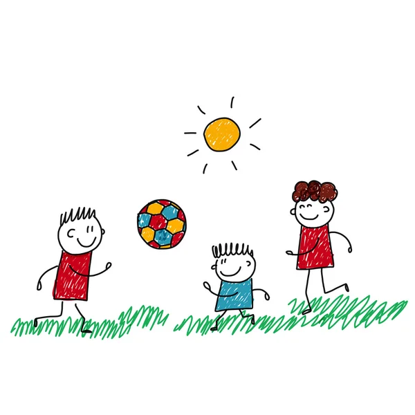 Vector image of happy kids playing football — Stock Illustration Vector image of happy kids playing football Stock Illustration