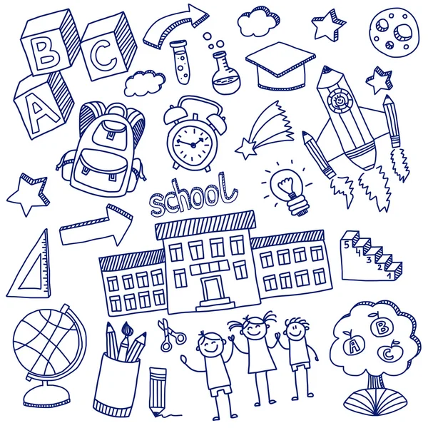 Διάνυσμα doodle σύνολο εικονιδίων εκπαίδευση — Διανυσματικό Αρχείο