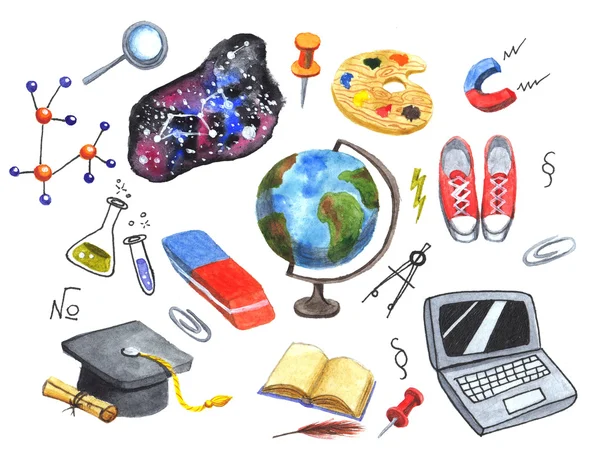 Conjunto de iconos dibujados a mano de la escuela y la ciencia —  Fotos de Stock