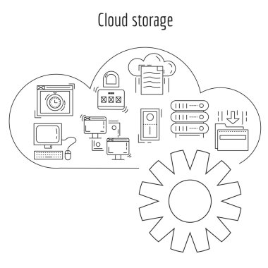 Vektör set doğrusal simgeler bulut depolama