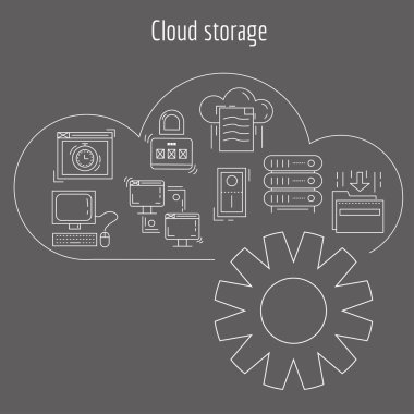 Vektör set doğrusal simgeler bulut depolama