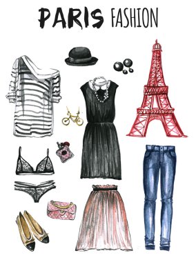 Suluboya moda ikonları Paris ayarla
