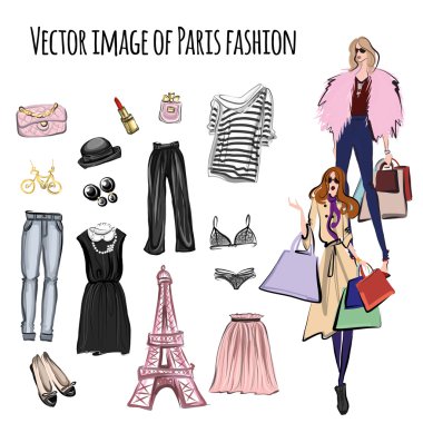 Paris moda stil öğeleri ile oluşturulmuş vektör