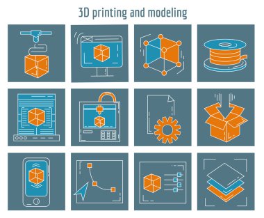 Vector Icons set 3d yazdırma ve modelleme