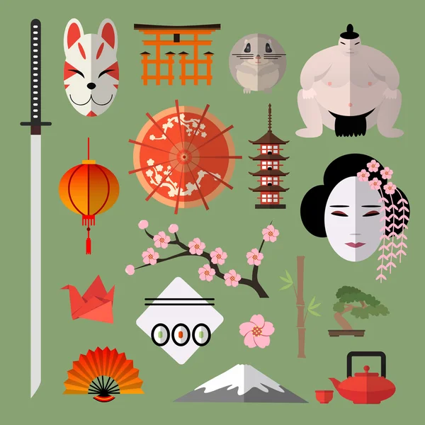 Vector set van pictogrammen met Japanse elementen — Stockvector