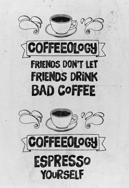 Рука намальована плакат з цитатою про каву — стокове фото