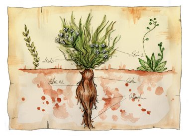 Mandrake bitki suluboya çizimi