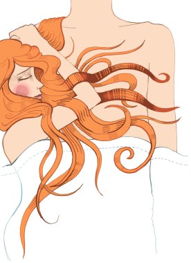 ong saçlı kız erkek arkadaşının göğüslerine uyku