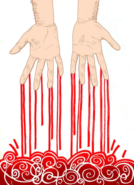 Un assassin. Mains masculines sanglantes — Photo