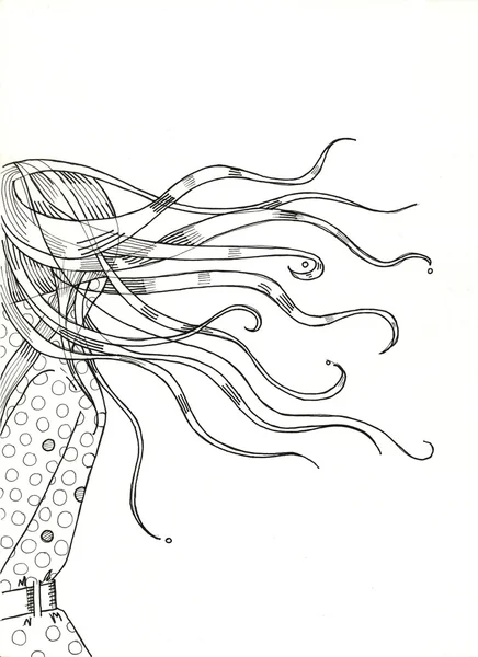 Menina com pressa com o cabelo a tremer — Fotografia de Stock