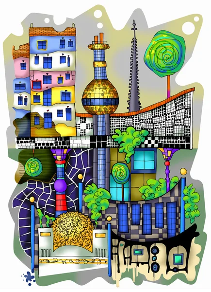 抽象相结合的城市地标。色彩丰富的插画 — 图库照片