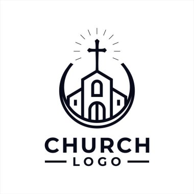 Toplum için çizgi sanatı kavramına sahip kilise logosu tasarım vektörü