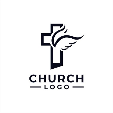 Kilise logosu melek kanatlarıyla tasarım vektörü