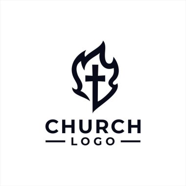 Kilise logosu çizgili sanat ateşi ya da ateşi olan topluluk için tasarım vektörü