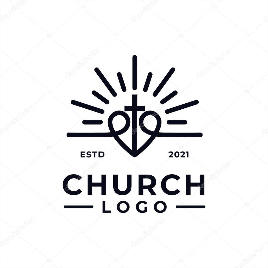 Church logo design vector for community with line art style concept of love