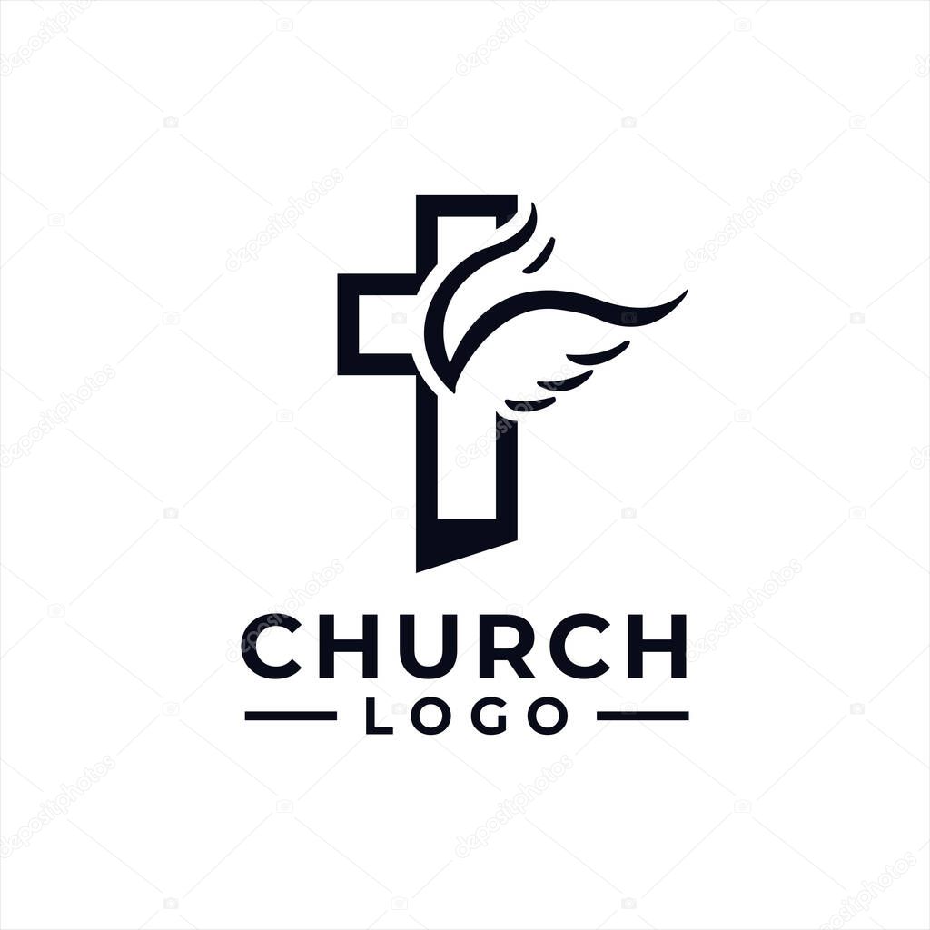Church logo design vector with angel wings
