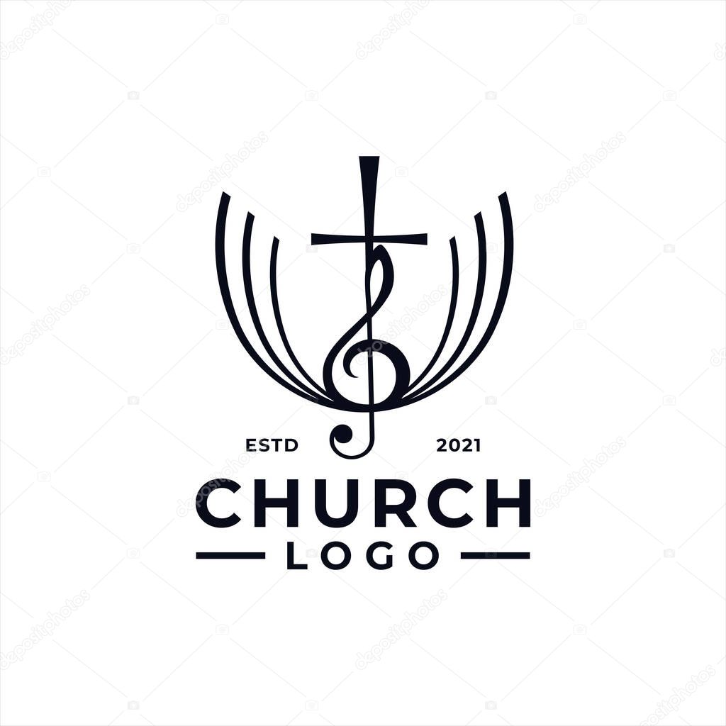 Simple Church Worship Song Logo Design vector with line art style for community