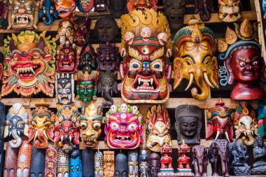 Colorful Masks at Shop in Kathmandu, Nepal clipart