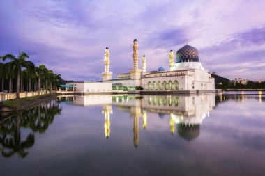 bir kota kinabalu şehir cami günbatımı, sabah, borneo, Malezya