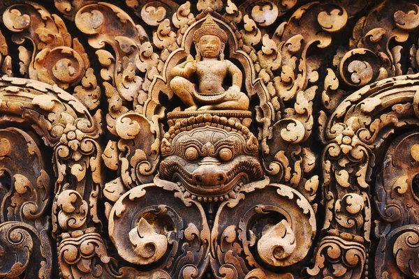 Esculturas no Templo Banteay Srei, Angkor, Siem Reap, Camboja — Fotografia de Stock