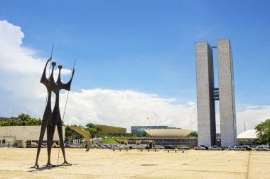 National Congress Building and Dois Candangos Monument in Brasilia, Brazil clipart