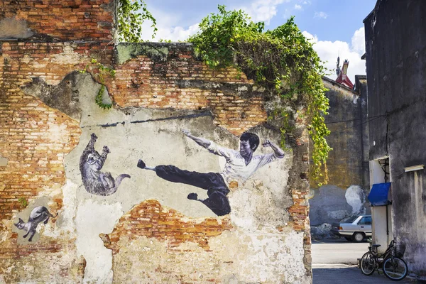 Bruce Lee Street Art duvar Georgetown, Penang, Malezya — Stok fotoğraf