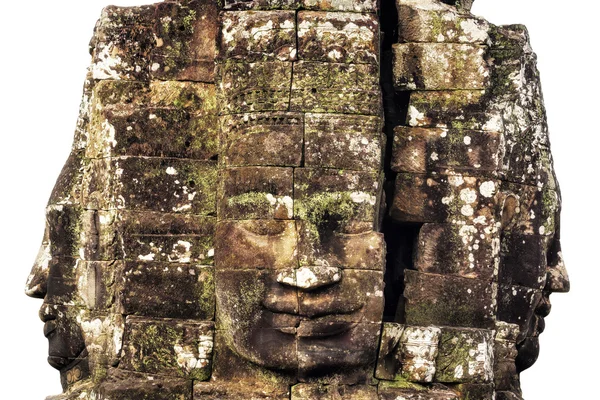 Caras de piedra en el templo de Bayon aisladas sobre fondo blanco, Angkor, Camboya — Foto de Stock