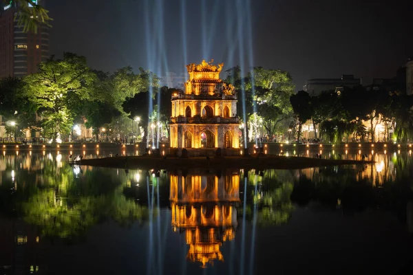 Vista Noturna Histórica Torre Tartaruga Lago Hoan Kiem Centro Hanói Fotos De Bancos De Imagens