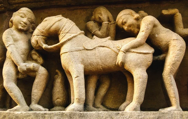 Erotic Carvings at Khajuraho Temple, Madhya Pradesh, India — Stock Photo, Image