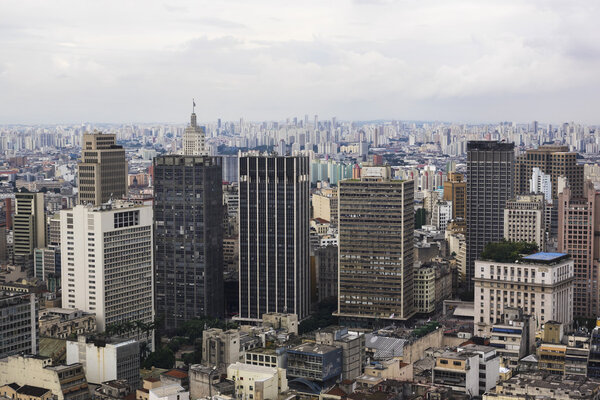 View of Banespa building and Sao Paulo cityscape, Brazil.