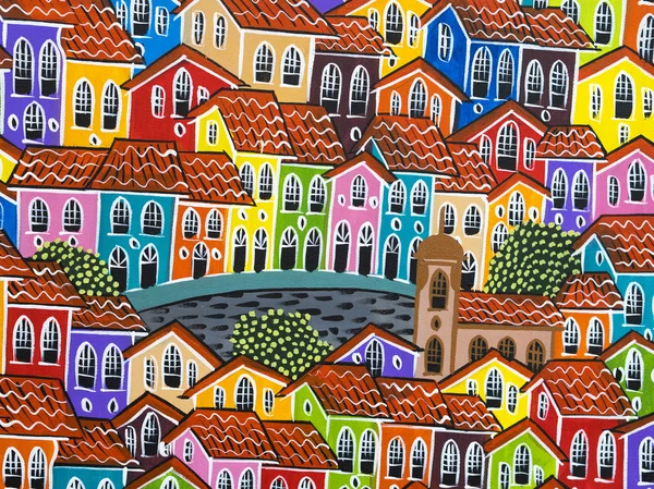 Painting of Colorful Pelourinho Houses in Salvador, Bahia, Brazil — Stock Photo, Image