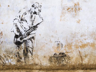 Street Art duvar Pushkar Rajasthan, Hindistan içinde