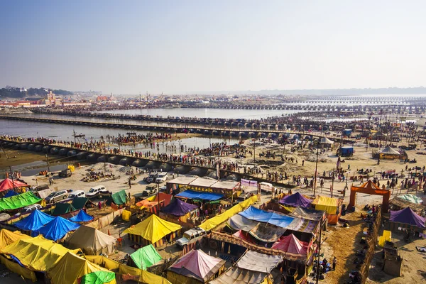 Letecký pohled na Kumbh Mela festivalu v Iláhábádu, Indie — Stock fotografie