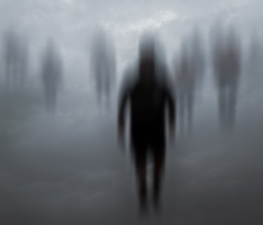 Blurred mysterious people walking clipart