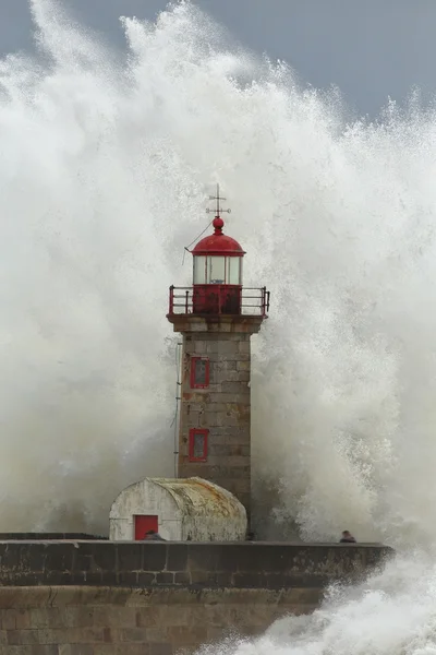 Big waves against lighthouse — Stock Photo, Image