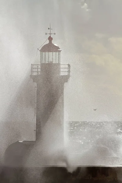 Alter Leuchtturm Der Mündung Des Douro Flusses Halbhintergrundlicht Als Das — Stockfoto