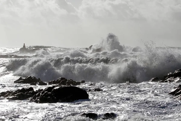 Ruwe Zee Noord Portugese Rotskust Herfst Namiddag Licht — Stockfoto